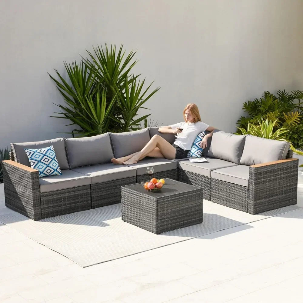 Durable Wicker Outdoor Couch Patio Sectional Sofa Conversation Sets