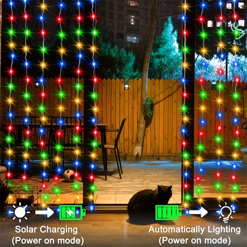 Solar LED Curtain Fairy String Lights – Outdoor Garden & Holiday Decor