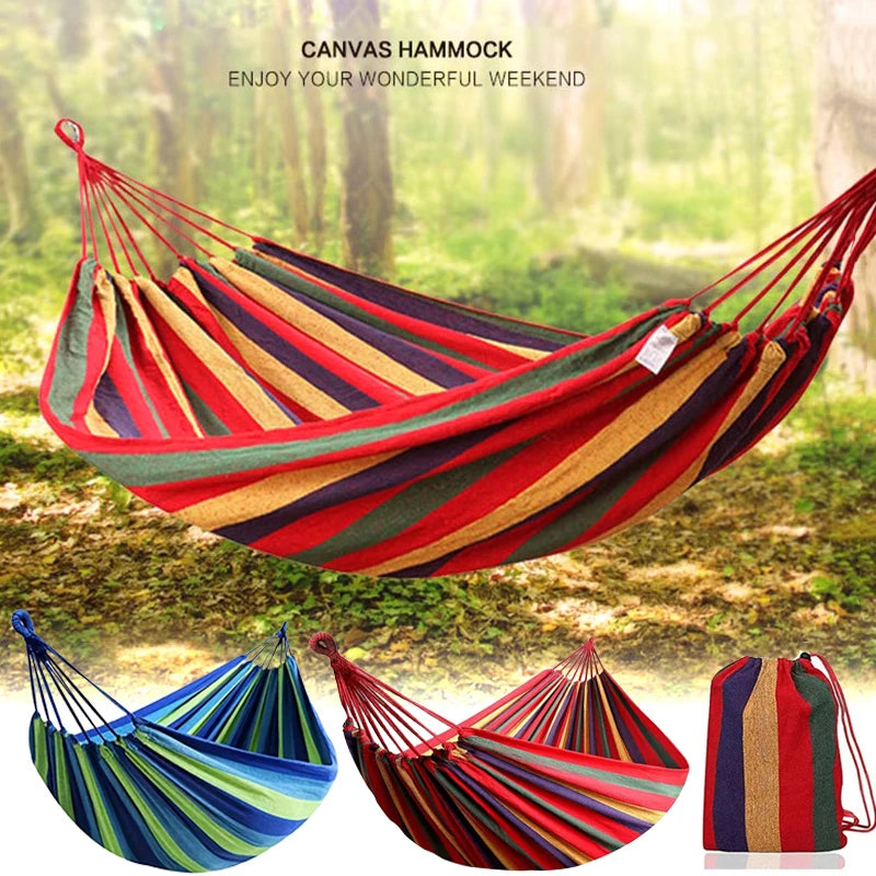 Single Wide Canvas Hammock – Portable Outdoor Camping Swing Bed