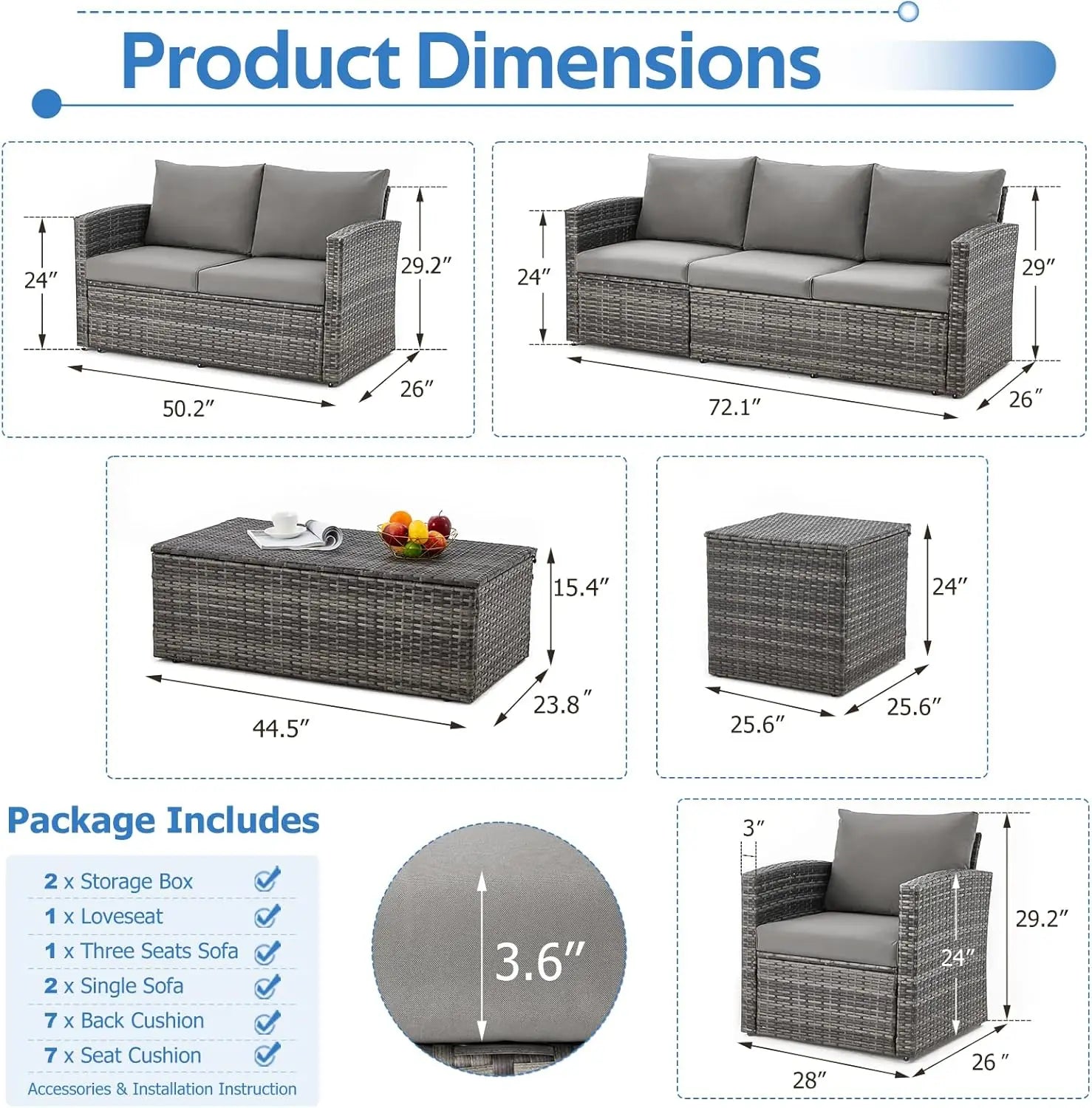 Outdoor Conversation Set All-Weather PE Wicker Sectional Sofa