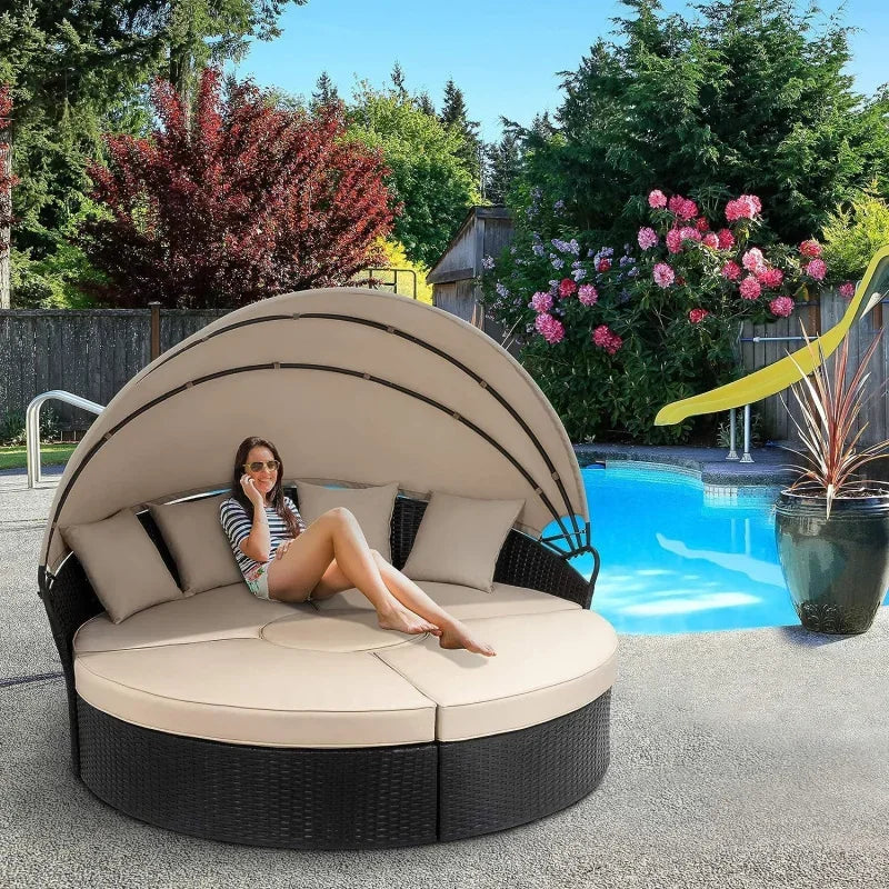 Round Daybed with Retractable Canopy