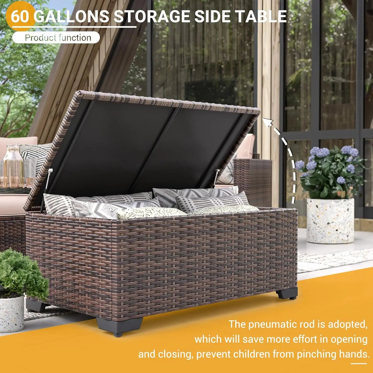 Wicker Outdoor Sectional Thick Cushions Patio Couch Chair with Ottoman & Storage Table