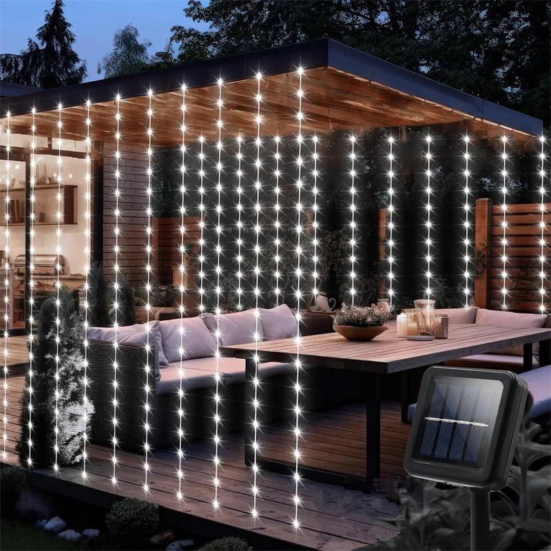 Solar LED Curtain Fairy String Lights – Outdoor Garden & Holiday Decor