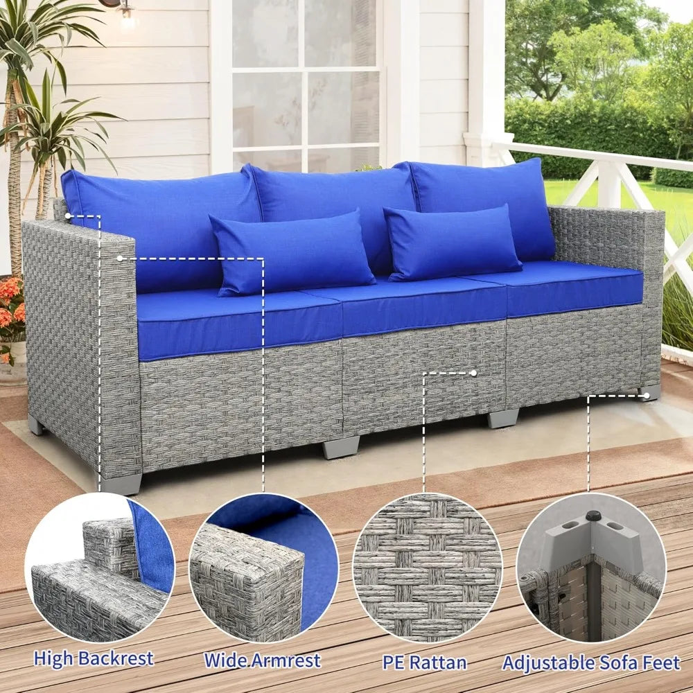 Outdoor Couch 3 Seater Wicker Patio Sofa