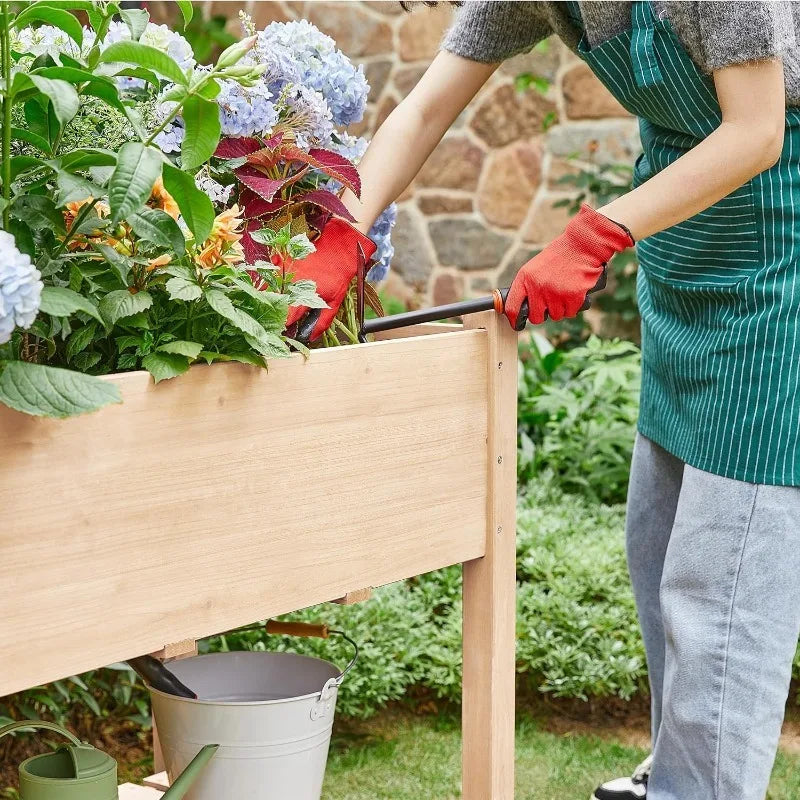 Wooden Raised Garden Bed with Legs & Storage Shelf