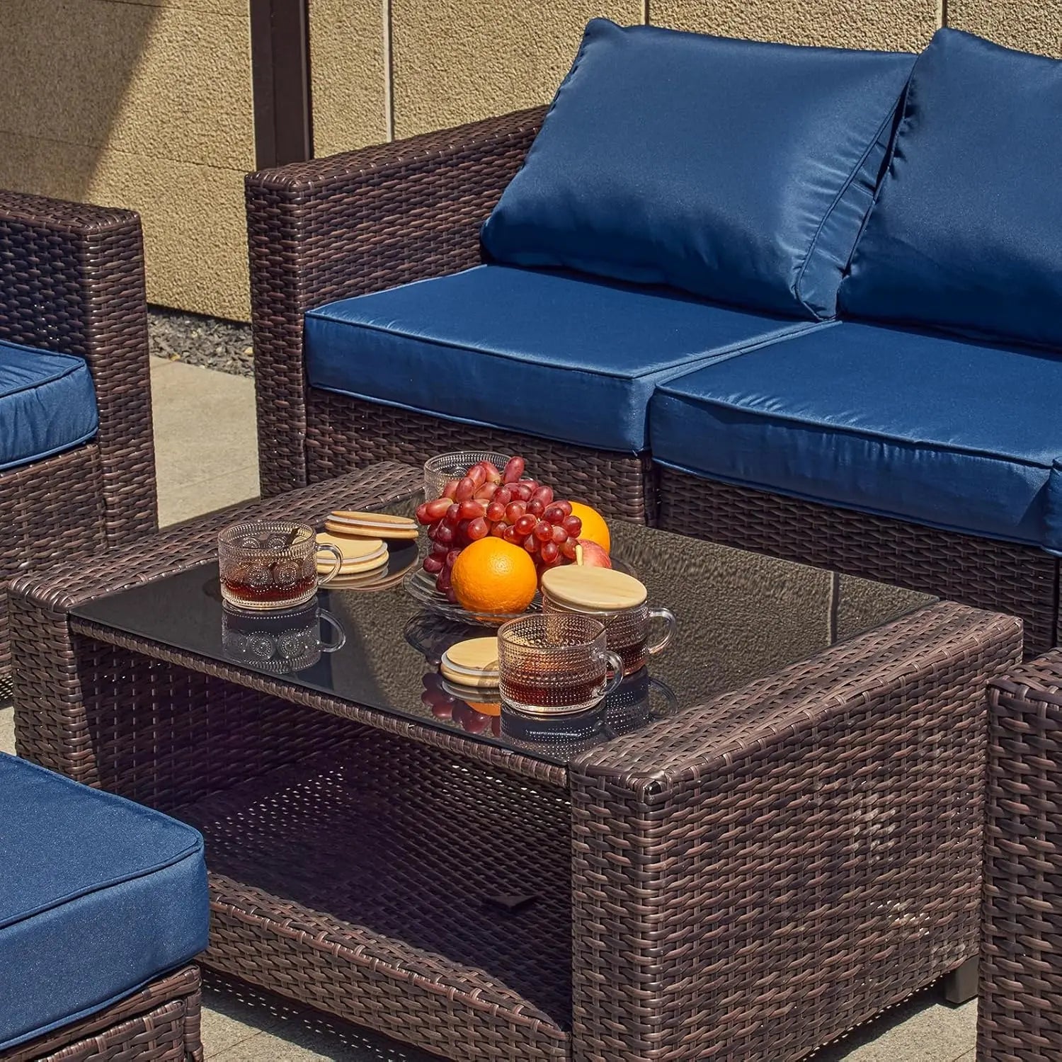 PE Rattan Wicker Patio Conversation Set with Tea Table