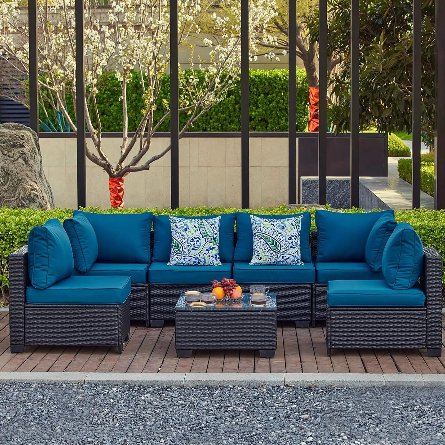 PE Rattan Wicker Patio Conversation Set with Tea Table