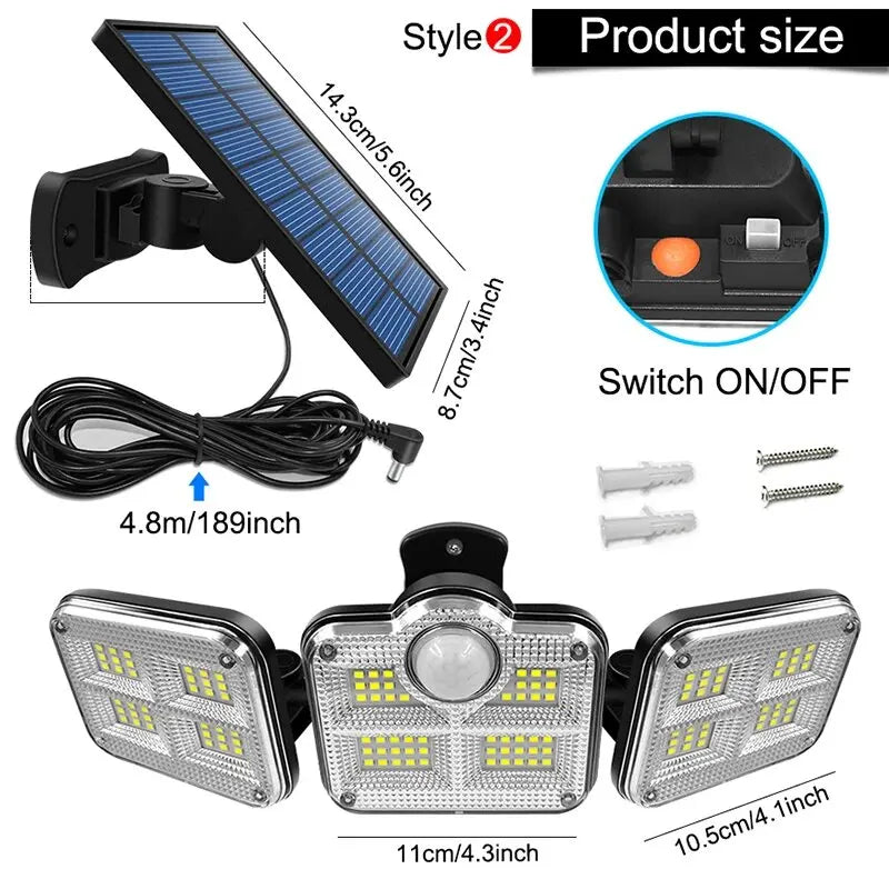 Solar Outdoor Security Flood Light – 122/333 LED Adjustable Street Light