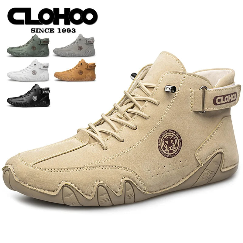 CLOHOO Men's PU Leather Lace Up Sneakers