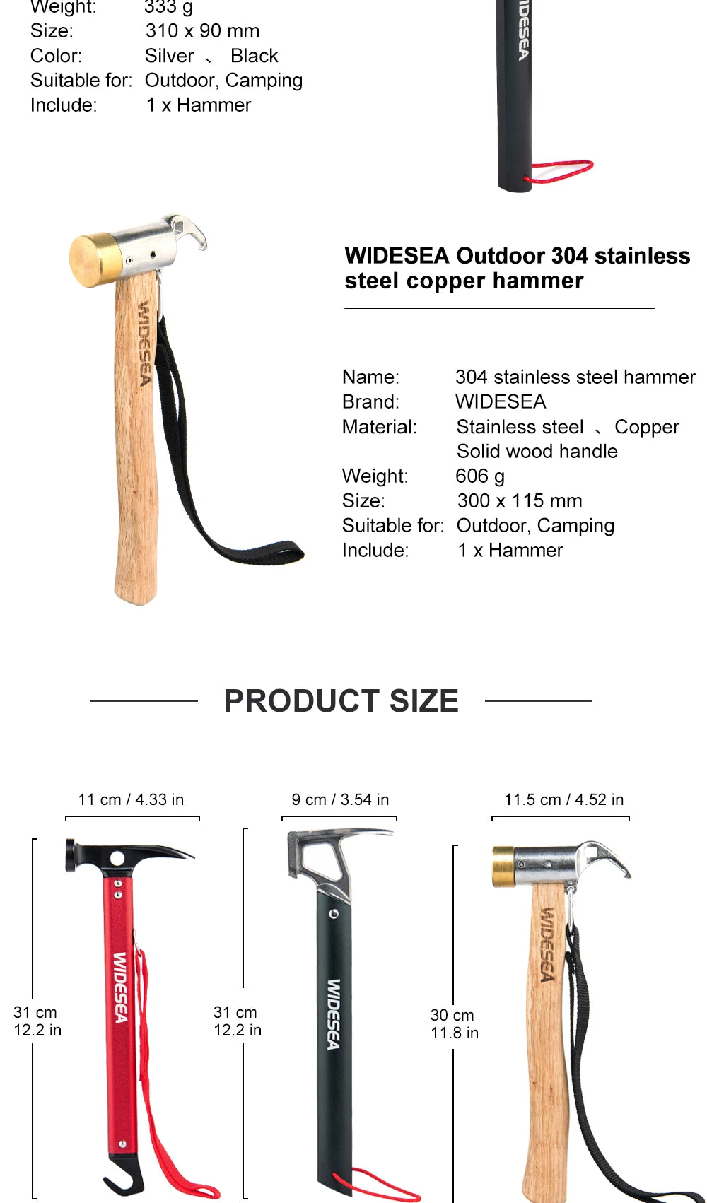 Widesea Stainless Steel Camping Hammer