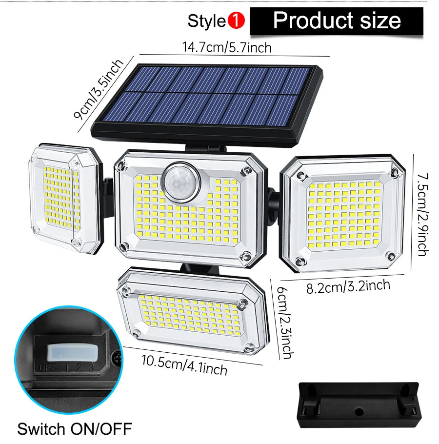 Solar Outdoor Security Flood Light – 122/333 LED Adjustable Street Light