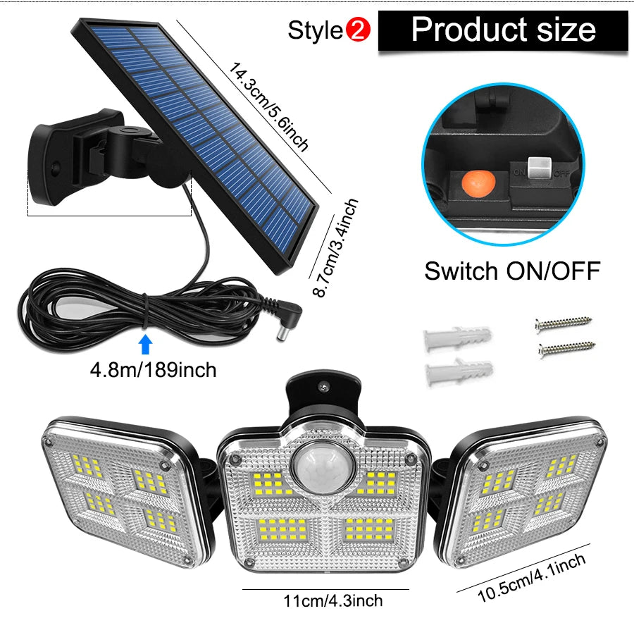 Solar Outdoor Security Flood Light – 122/333 LED Adjustable Street Light