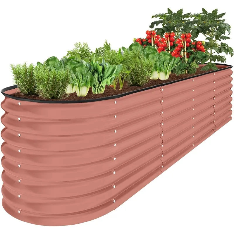 Oval Outdoor Metal Raised Garden Planter Box