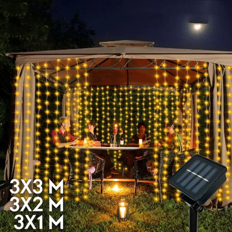 Solar LED Curtain Fairy String Lights – Outdoor Garden & Holiday Decor