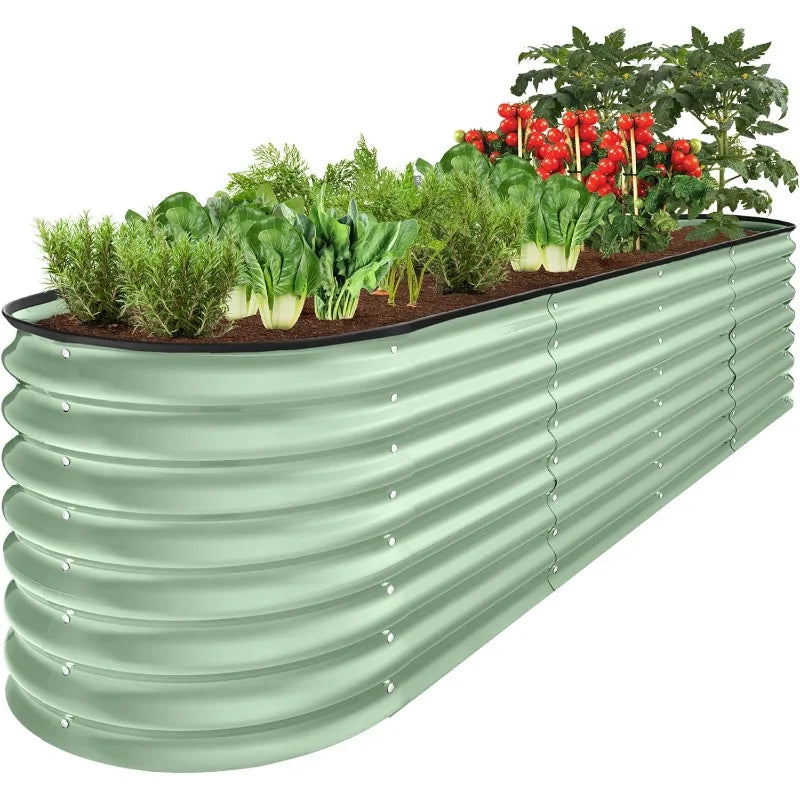 Oval Outdoor Metal Raised Garden Planter Box