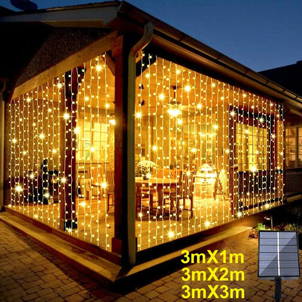 Solar LED Curtain Fairy String Lights – Outdoor Garden & Holiday Decor