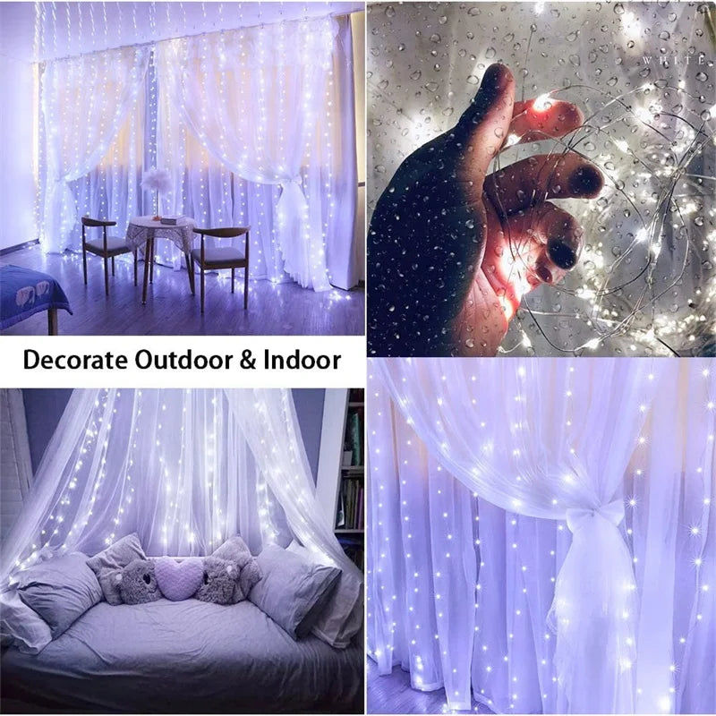 Solar LED Curtain Fairy String Lights – Outdoor Garden & Holiday Decor