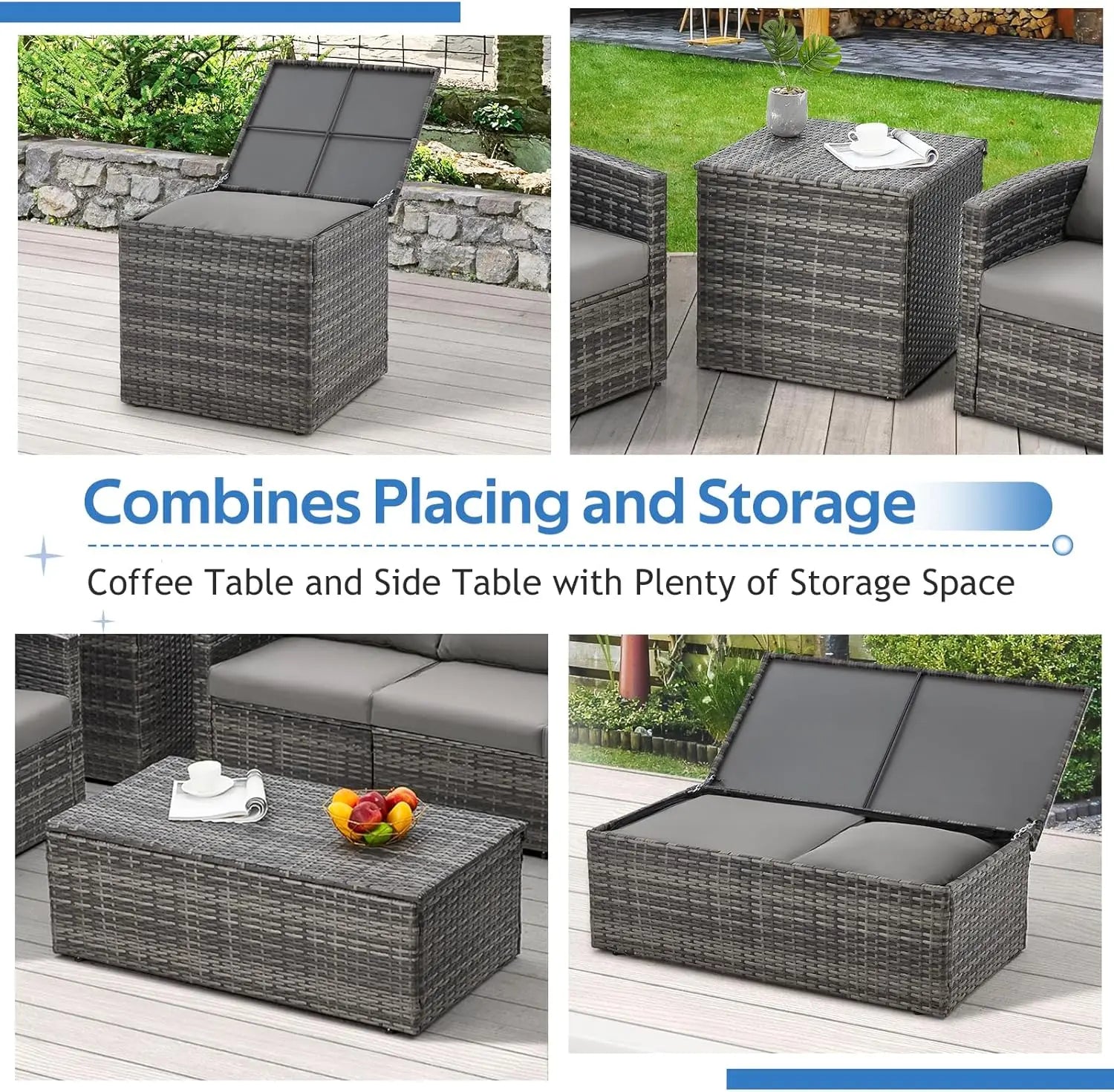 Outdoor Conversation Set All-Weather PE Wicker Sectional Sofa