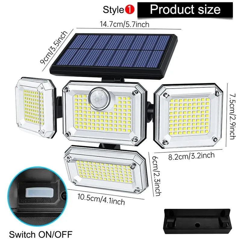 Solar Outdoor Security Flood Light – 122/333 LED Adjustable Street Light