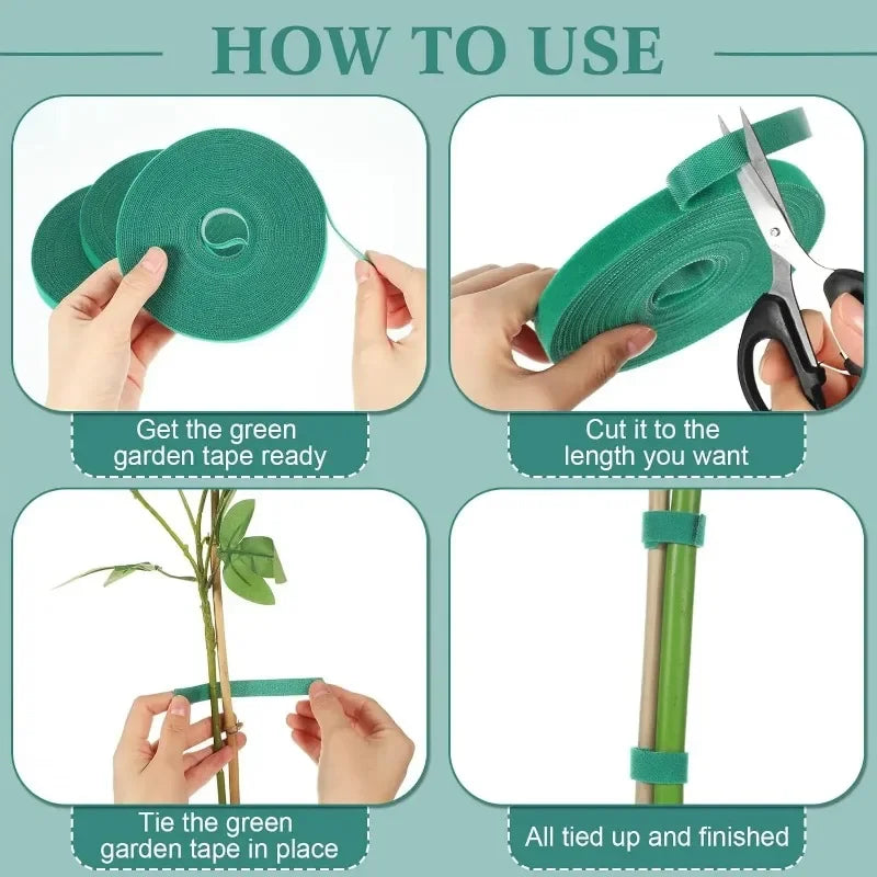 Self-Adhesive Green Plant Cable Ties – Adjustable & Reusable Garden Fasteners