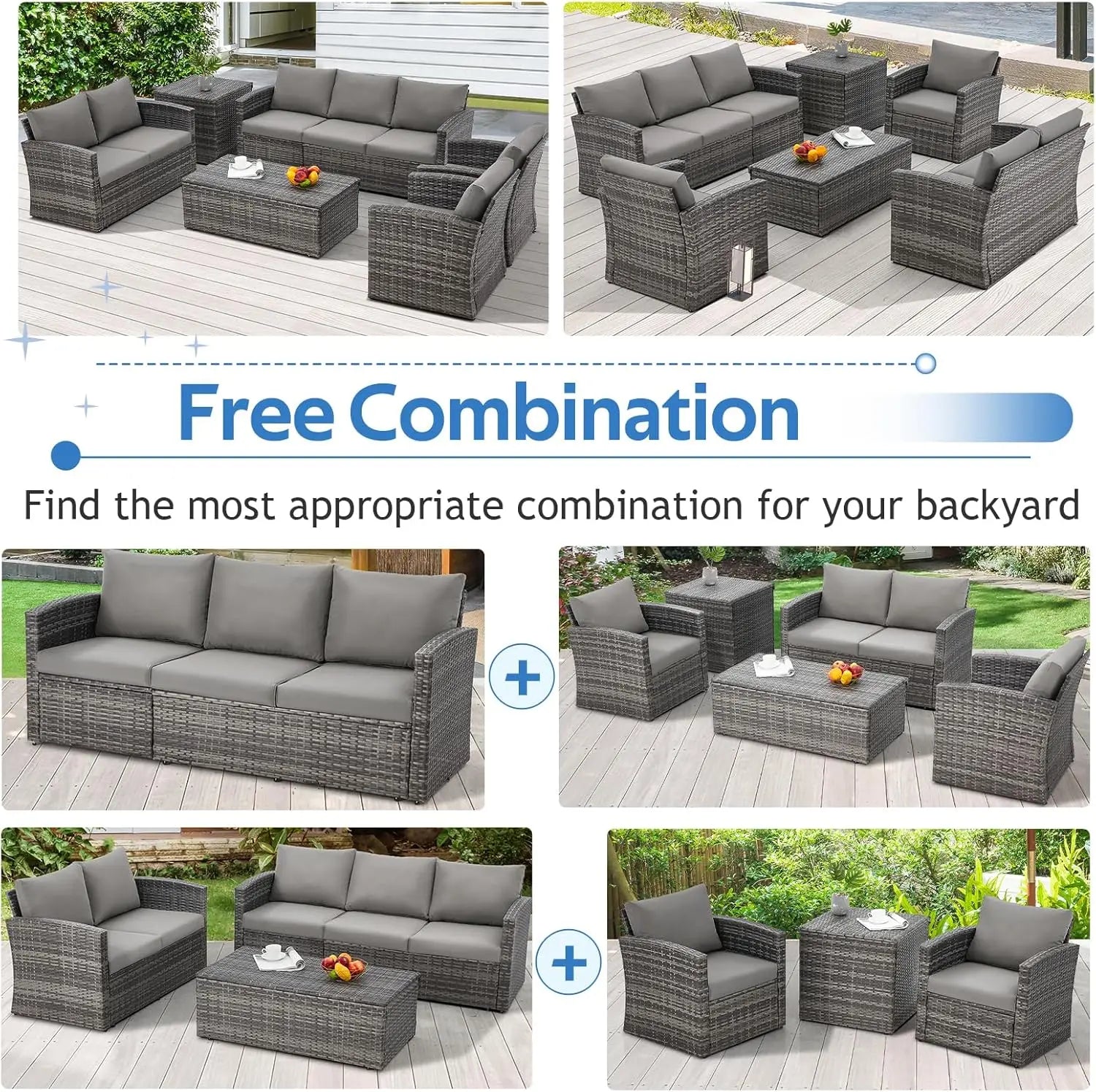 Outdoor Conversation Set All-Weather PE Wicker Sectional Sofa