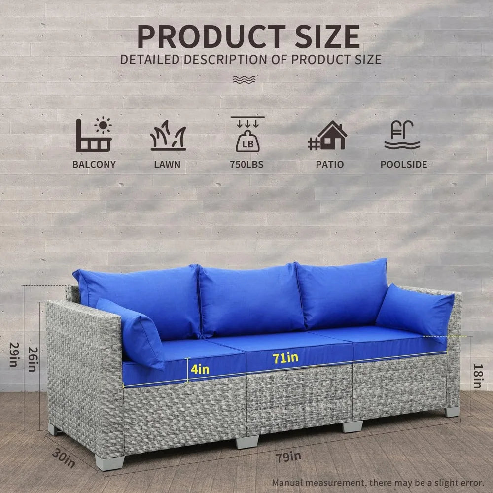 Outdoor Couch 3 Seater Wicker Patio Sofa