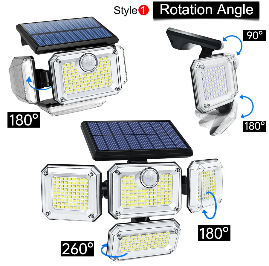 Solar Outdoor Security Flood Light – 122/333 LED Adjustable Street Light