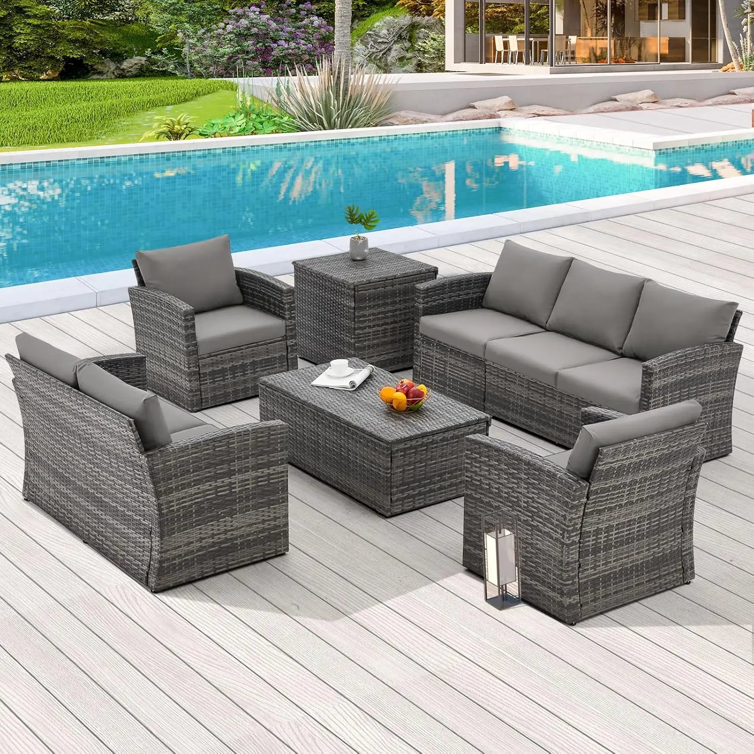 Outdoor Conversation Set All-Weather PE Wicker Sectional Sofa