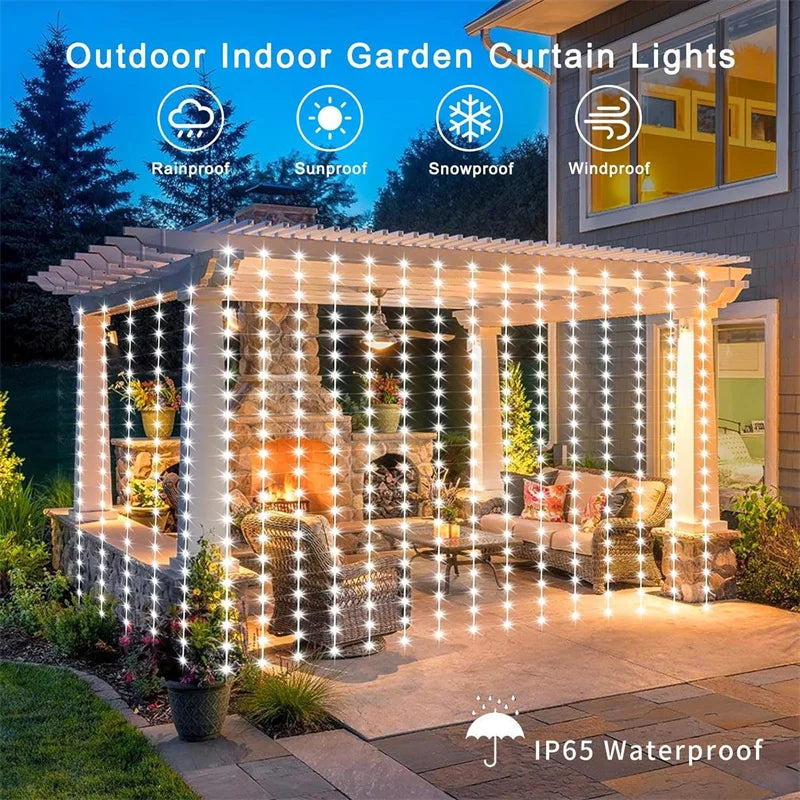 Solar LED Curtain Fairy String Lights – Outdoor Garden & Holiday Decor