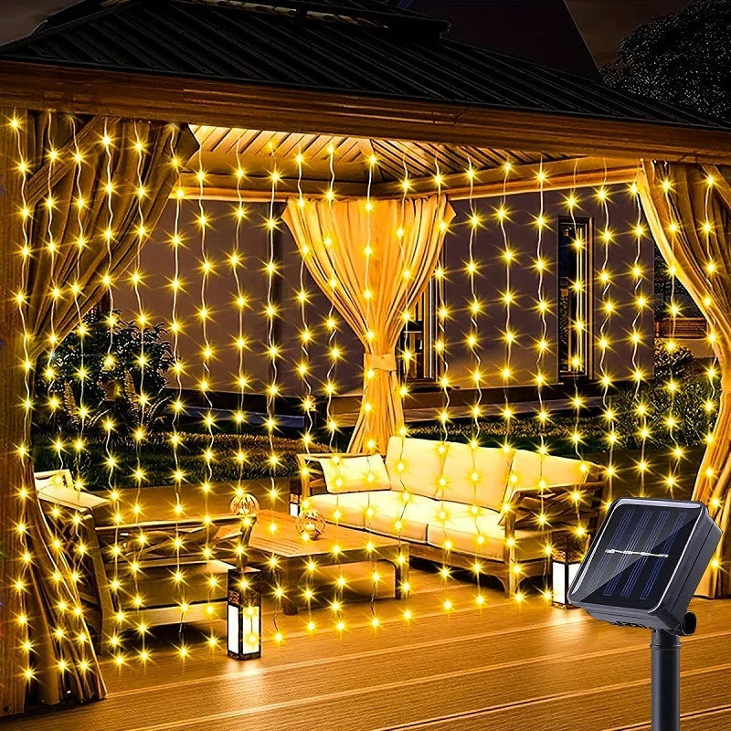 Solar LED Curtain Fairy String Lights – Outdoor Garden & Holiday Decor