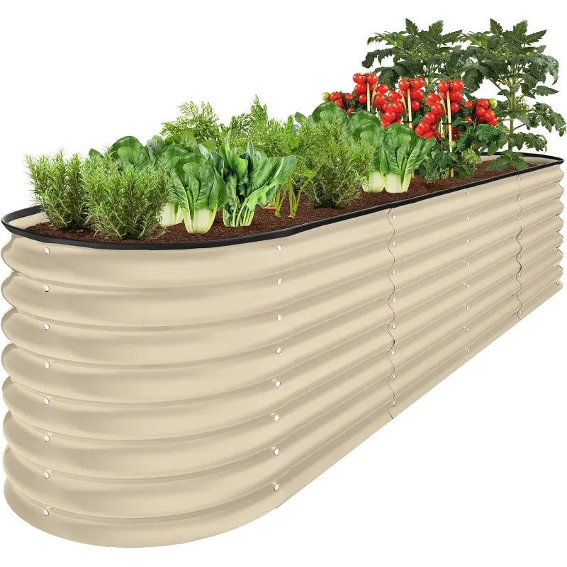 Oval Outdoor Metal Raised Garden Planter Box