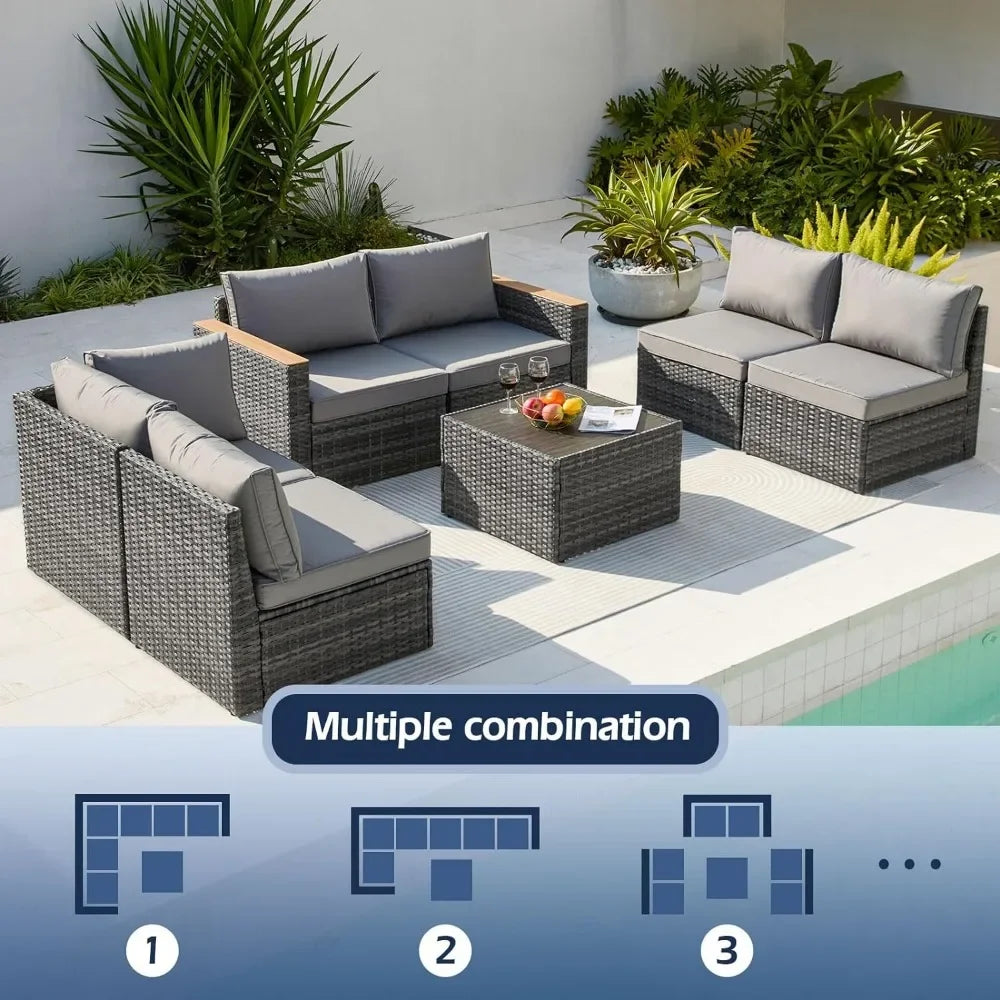 Durable Wicker Outdoor Couch Patio Sectional Sofa Conversation Sets