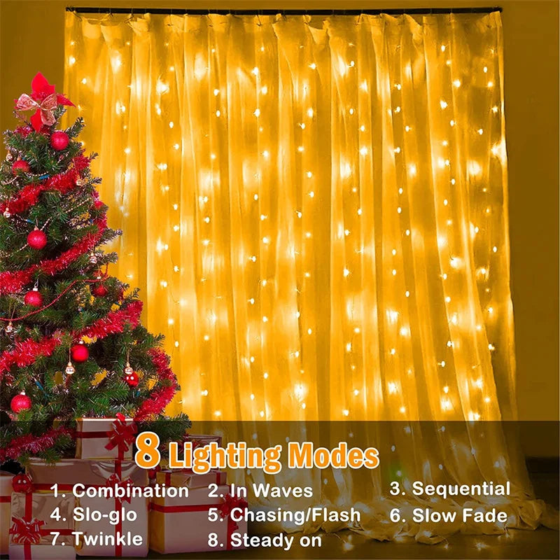 Solar LED Curtain Fairy String Lights – Outdoor Garden & Holiday Decor