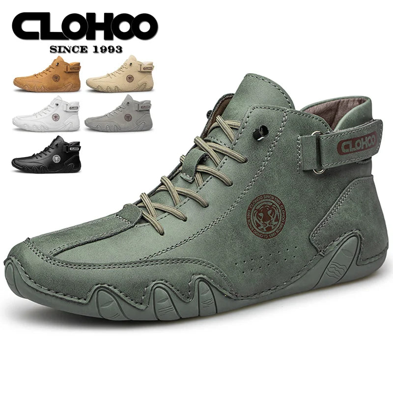 CLOHOO Men's PU Leather Lace Up Sneakers