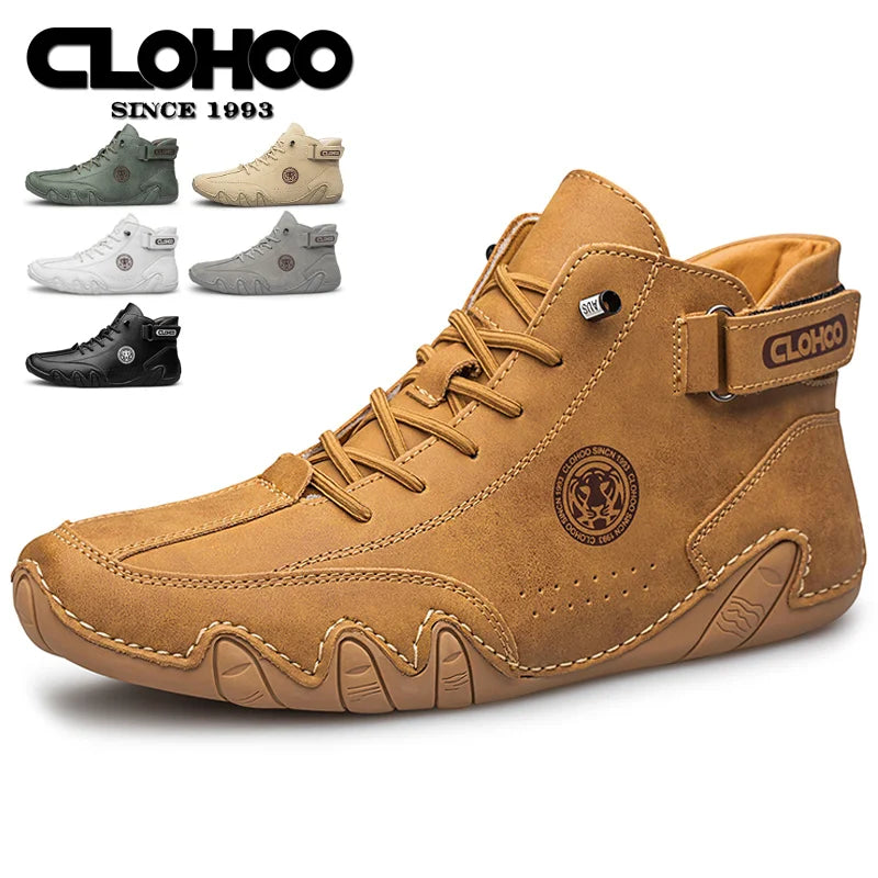 CLOHOO Men's PU Leather Lace Up Sneakers