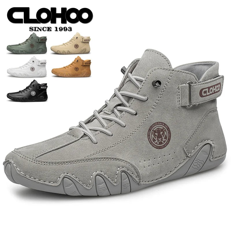 CLOHOO Men's PU Leather Lace Up Sneakers