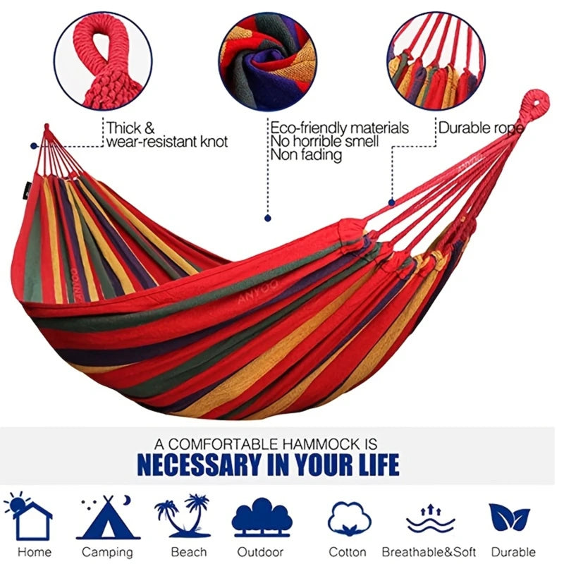 Single Wide Canvas Hammock – Portable Outdoor Camping Swing Bed