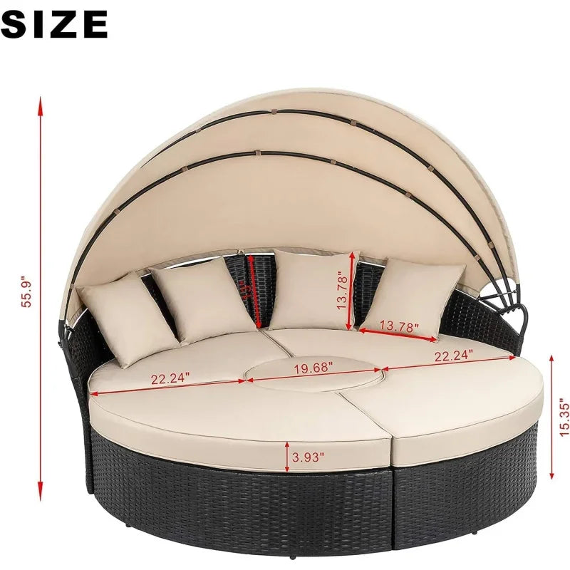 Round Daybed with Retractable Canopy