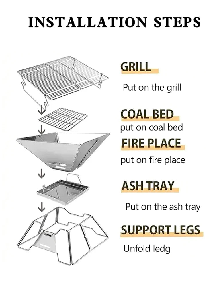 Folding Grill Fire Pit & Camping Stove