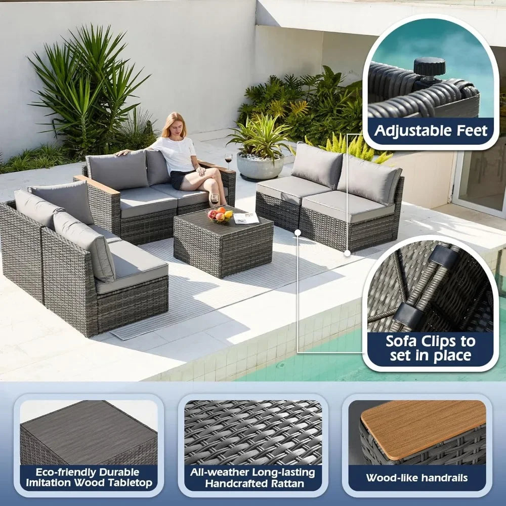 Durable Wicker Outdoor Couch Patio Sectional Sofa Conversation Sets