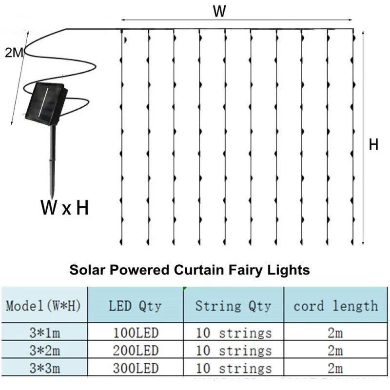 Solar LED Curtain Fairy String Lights – Outdoor Garden & Holiday Decor