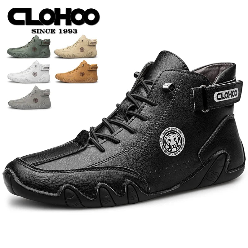 CLOHOO Men's PU Leather Lace Up Sneakers