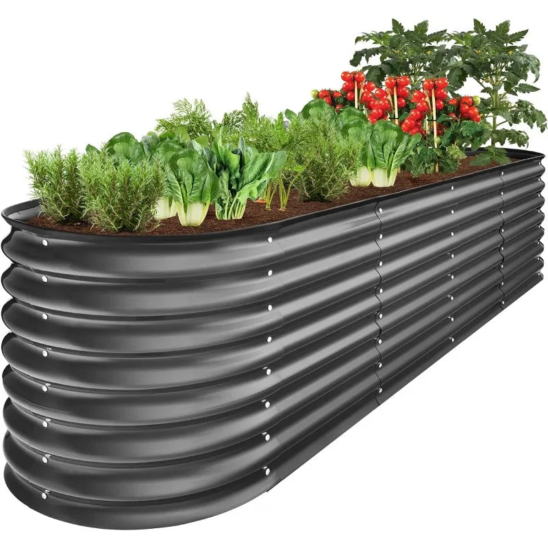 Oval Outdoor Metal Raised Garden Planter Box