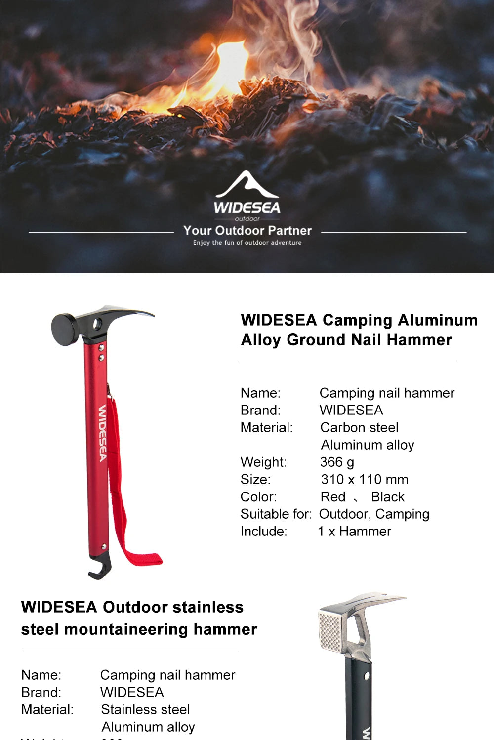 Widesea Stainless Steel Camping Hammer