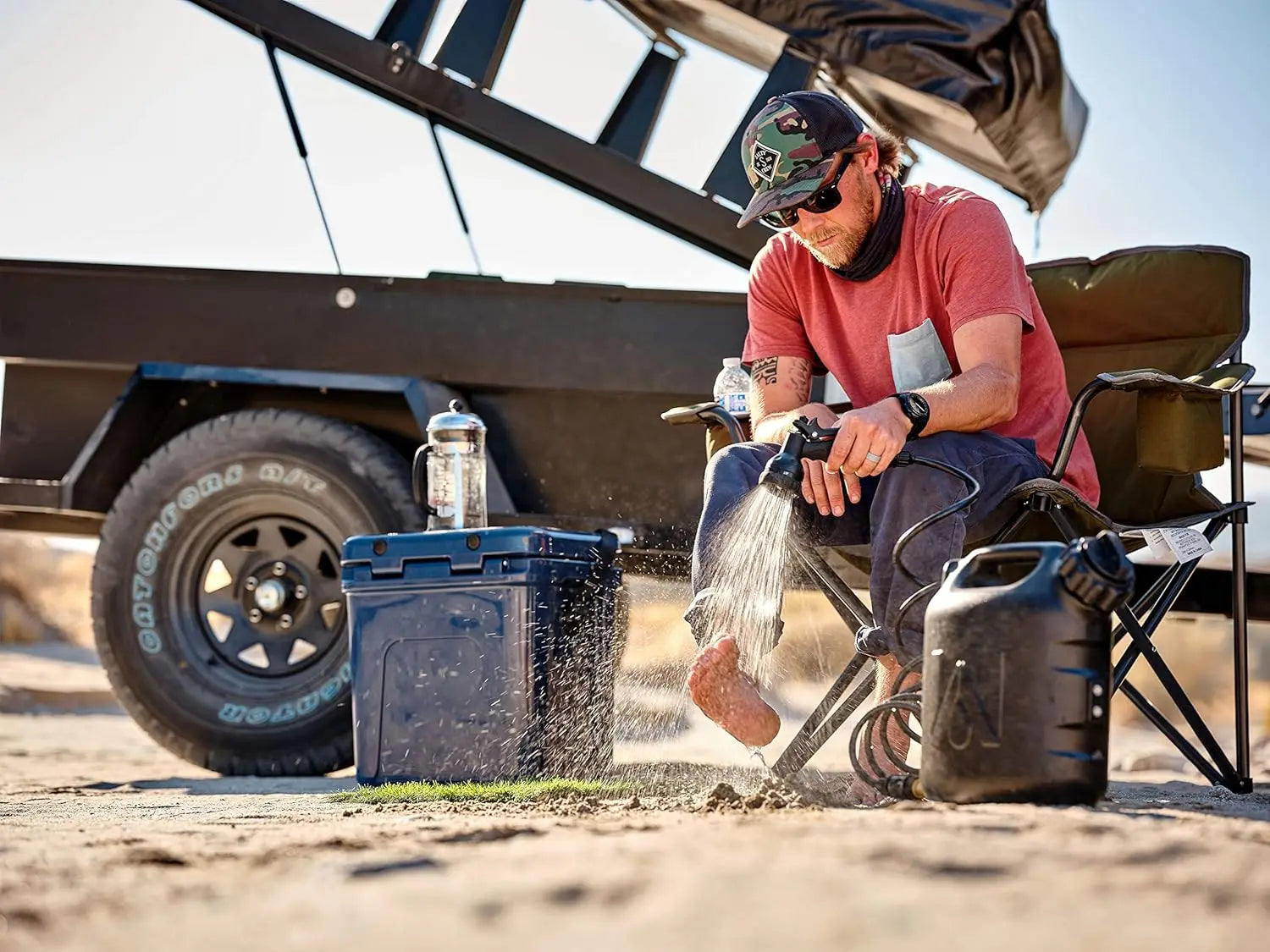 Portable Water Tank with Hose and Sprayer for Camping